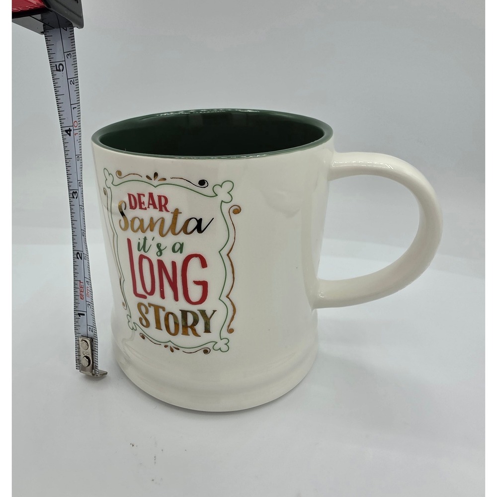 Threshold Dear Santa Its A Long Story Christmas Coffee Mug Porcelain White Green